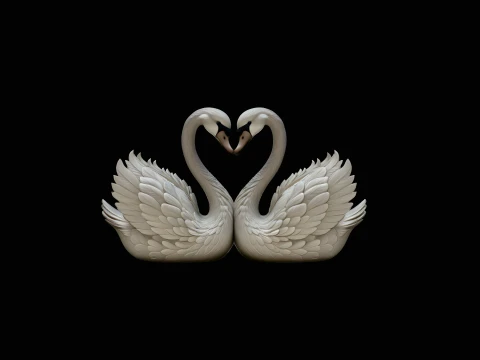 Swan Couple Heart Statue Design 2 - 3D Print Model 3D Print Model