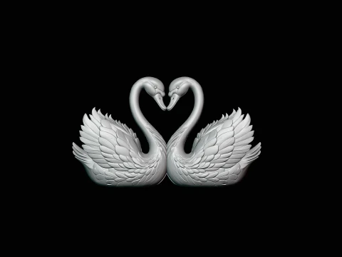 Swan Couple Heart Statue Design 2 - 3D Print Model 3D Print Model