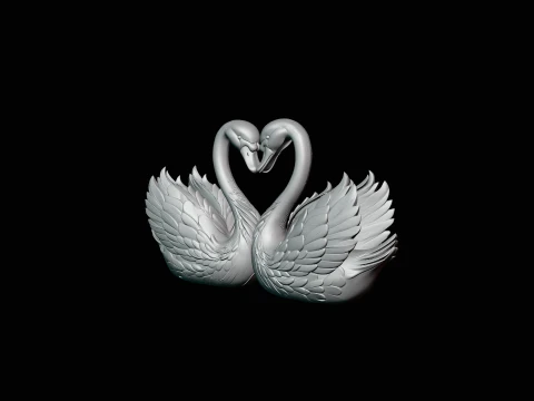 Swan Couple Heart Statue Design 2 - 3D Print Model 3D Print Model