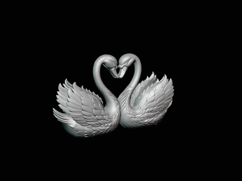 Swan Couple Heart Statue Design 2 - 3D Print Model 3D Print Model