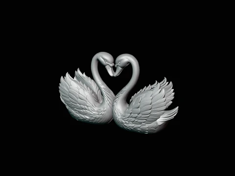 Swan Couple Heart Statue Design 2 - 3D Print Model 3D Print Model