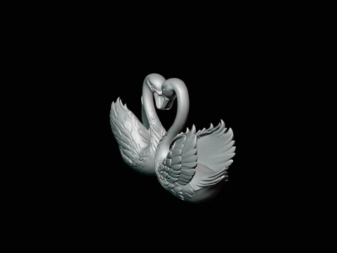 Swan Couple Heart Statue Design 2 - 3D Print Model 3D Print Model