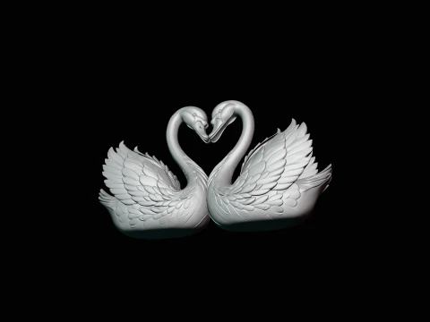 Swan Couple Heart Statue Design 2 - 3D Print Model 3D Print Model
