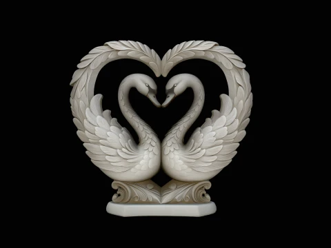 Swan Couple Heart Statue Design 3 - 3D Print Model 3D Print Model