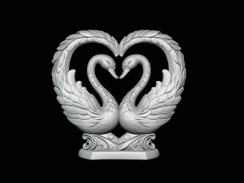 Swan Couple Heart Statue Design 3 - 3D Print Model 3D Print Model