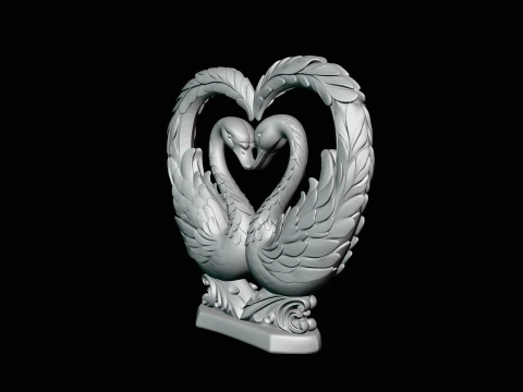 Swan Couple Heart Statue Design 3 - 3D Print Model 3D Print Model