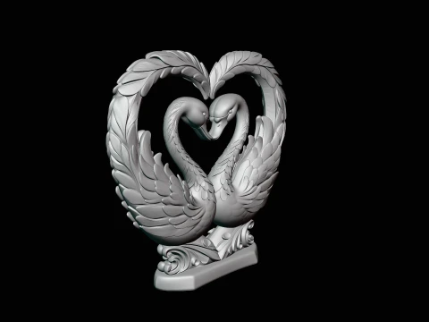 Swan Couple Heart Statue Design 3 - 3D Print Model 3D Print Model