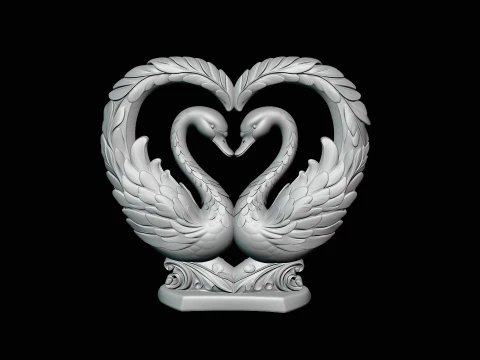 Swan Couple Heart Statue Design 3 - 3D Print Model 3D Print Model