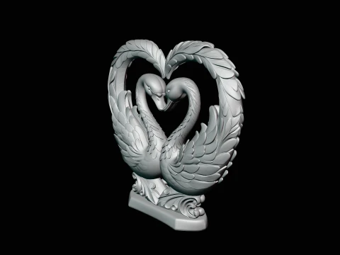 Swan Couple Heart Statue Design 3 - 3D Print Model 3D Print Model