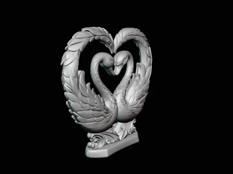 Swan Couple Heart Statue Design 3 - 3D Print Model 3D Print Model