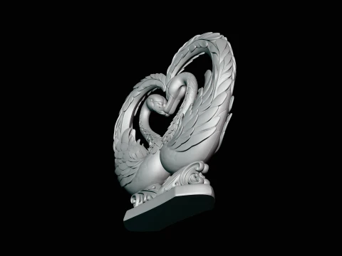 Swan Couple Heart Statue Design 3 - 3D Print Model 3D Print Model