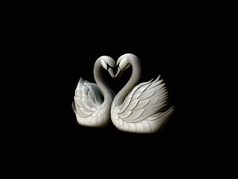Swan Couple Heart Statue Design 4 - 3D Print Model 3D Print Model