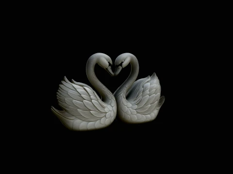 Swan Couple Heart Statue Design 4 - 3D Print Model 3D Print Model