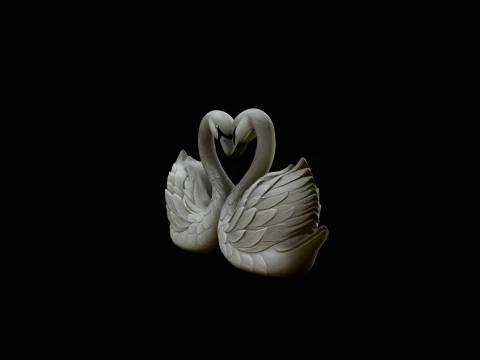 Swan Couple Heart Statue Design 4 - 3D Print Model 3D Print Model