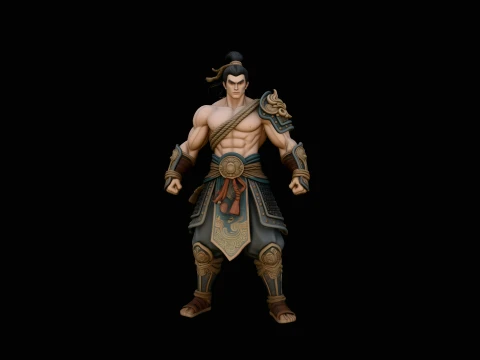 Topknot Martial Warrior Statue Design 3 - 3D Print Model 3D Print Model