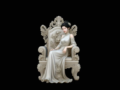 Lady on Carved Throne Statue Design 1 - 3D Print Model 3D Print Model