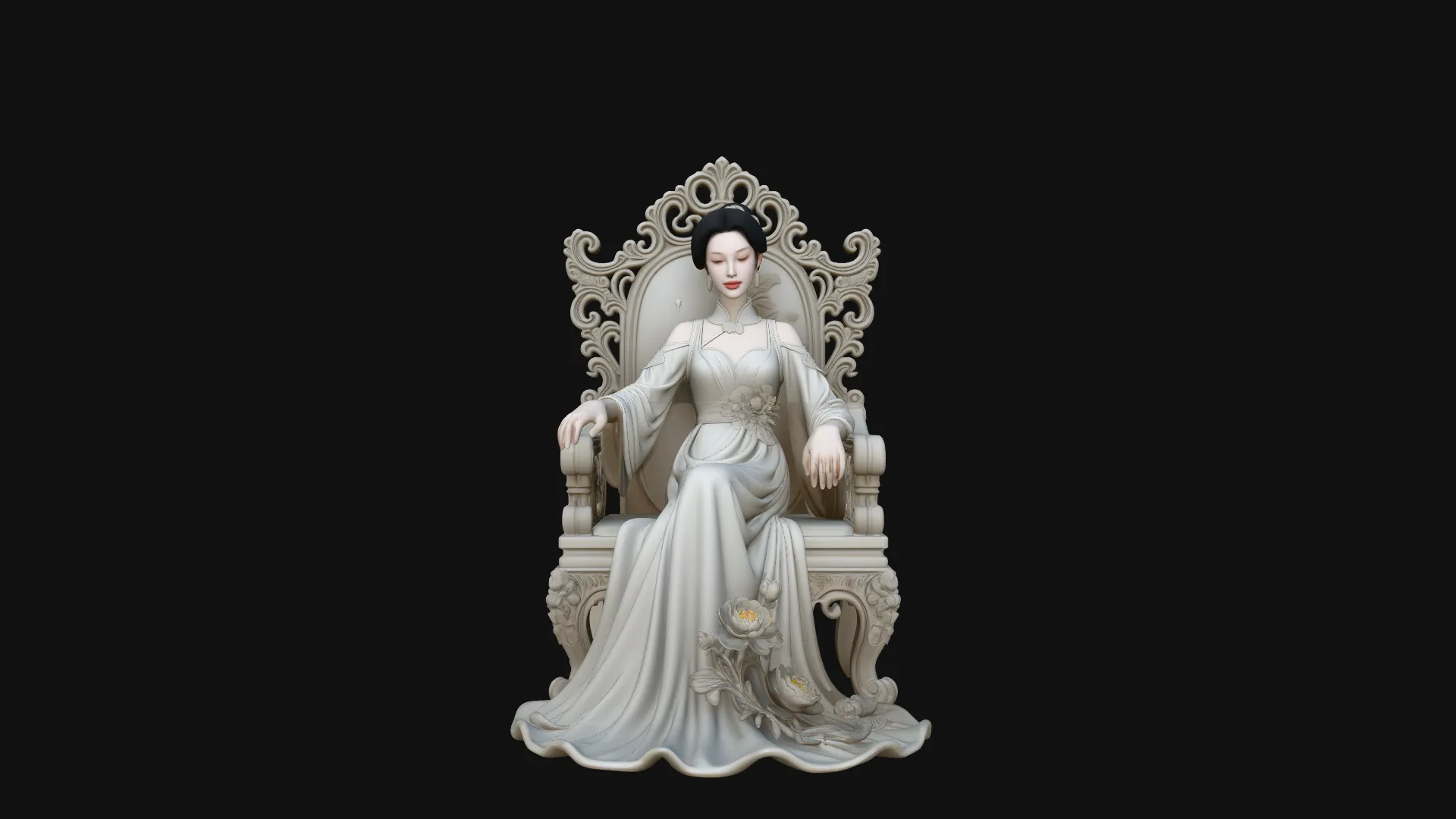 Lady on Carved Throne Statue Design 2 - 3D Print Model 3D Print Model .c4d .max .obj .3ds .fbx .stl .blend 