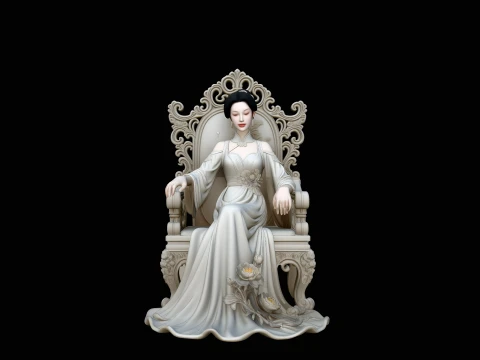 Lady on Carved Throne Statue Design 2 - 3D Print Model 3D Druckmodell