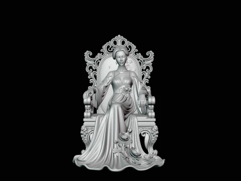 Lady on Carved Throne Statue Design 2 - 3D Print Model 3D Print Model