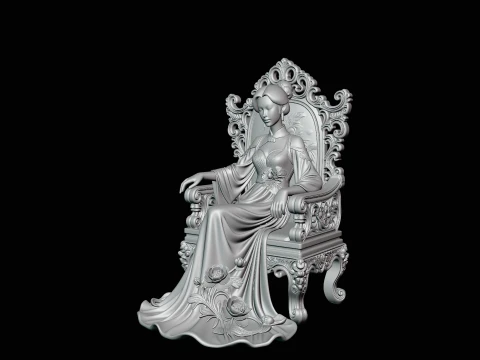 Lady on Carved Throne Statue Design 2 - 3D Print Model 3D Print Model