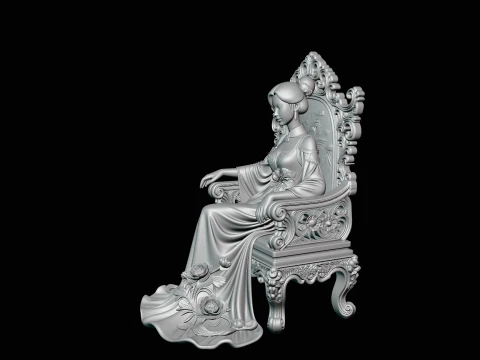 Lady on Carved Throne Statue Design 2 - 3D Print Model 3D Print Model
