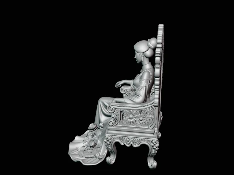 Lady on Carved Throne Statue Design 2 - 3D Print Model 3D Print Model