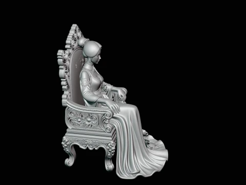 Lady on Carved Throne Statue Design 2 - 3D Print Model 3D Print Model
