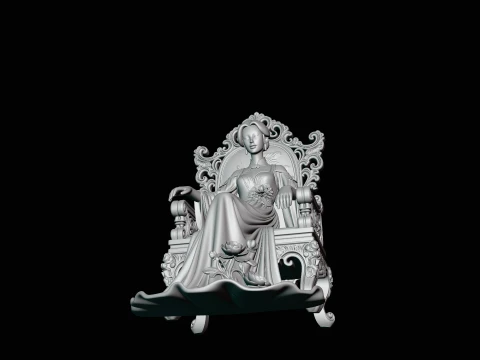 Lady on Carved Throne Statue Design 2 - 3D Print Model 3D Print Model