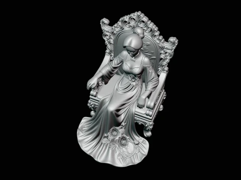 Lady on Carved Throne Statue Design 2 - 3D Print Model 3D Print Model