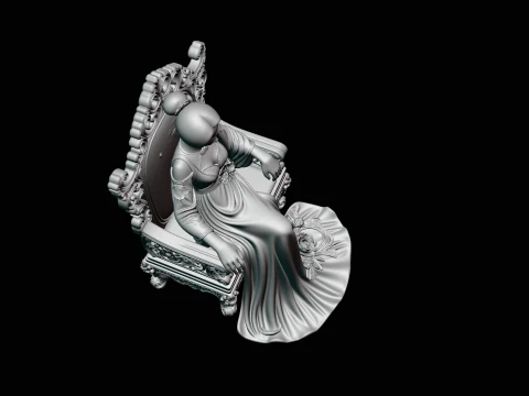 Lady on Carved Throne Statue Design 2 - 3D Print Model 3D Print Model