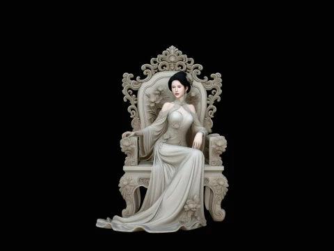 Lady on Carved Throne Statue Design 3 - 3D Print Model 3D Print Model