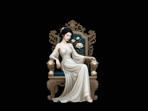 Lady on Carved Throne Statue Design 4 - 3D Print Model 3D Принт Модель