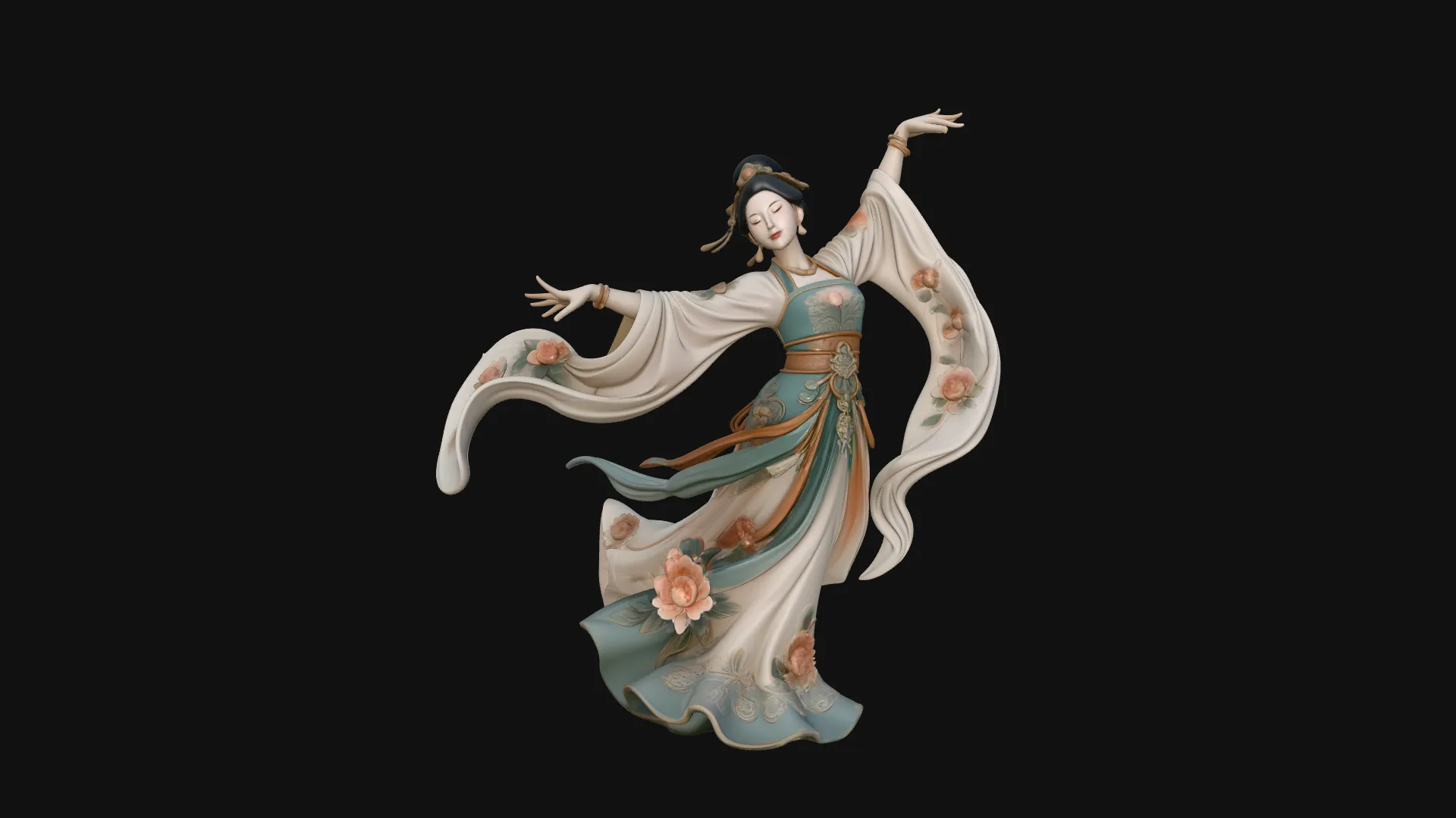 Hanfu Dancer Statue Design 3 - 3D Print Model 3D Print Model .c4d .max .obj .3ds .fbx .stl .blend 