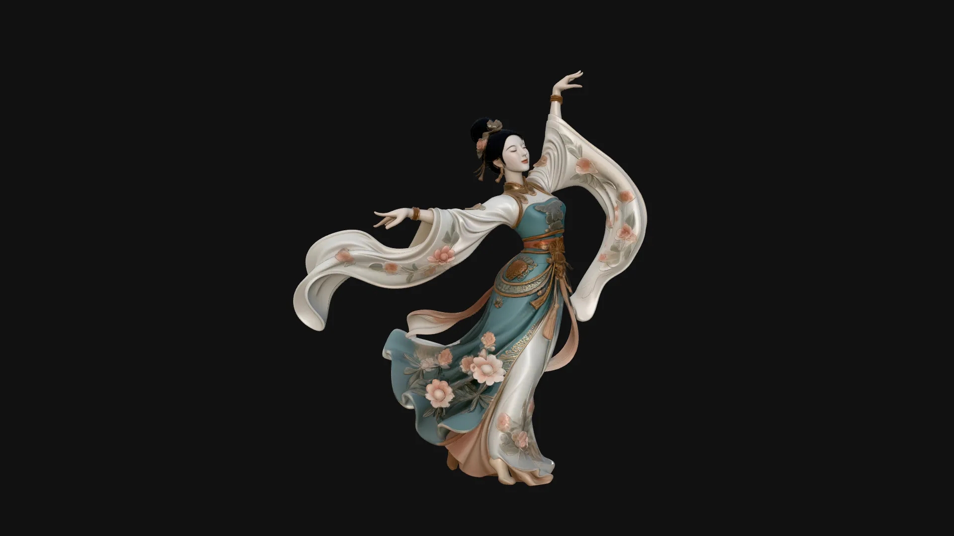 Hanfu Dancer Statue Design 4 - 3D Print Model 3D Print Model .c4d .max .obj .3ds .fbx .stl .blend