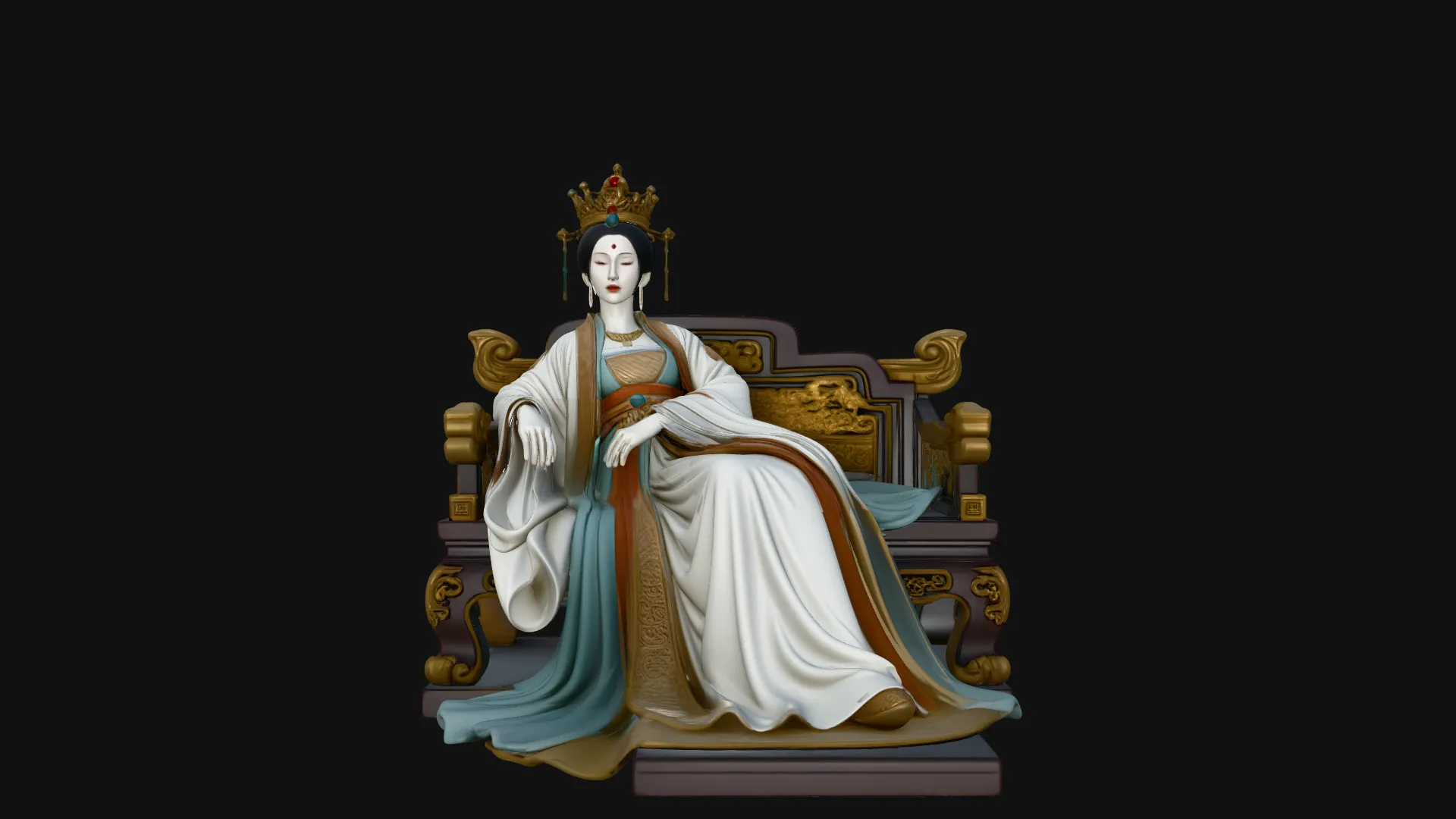 Chinese Empress on Throne Statue Design 1 - 3D Print Model 3D Print Model .c4d .max .obj .3ds .fbx .stl .blend 