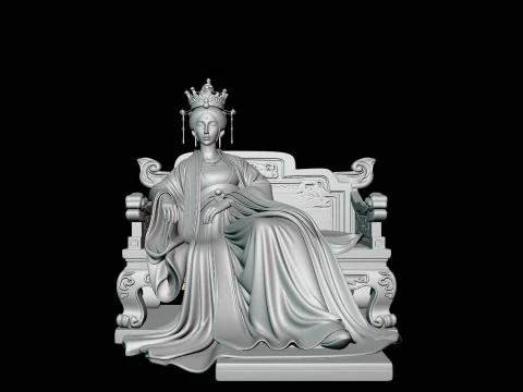 Chinese Empress on Throne Statue Design 1 - 3D Print Model 3D Print Model