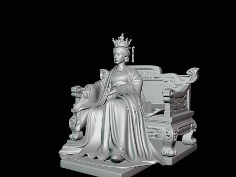 Chinese Empress on Throne Statue Design 1 - 3D Print Model 3D Print Model
