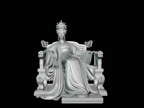 Chinese Empress on Throne Statue Design 2 - 3D Print Model 3D Print Model