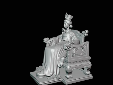 Chinese Empress on Throne Statue Design 2 - 3D Print Model 3D Print Model