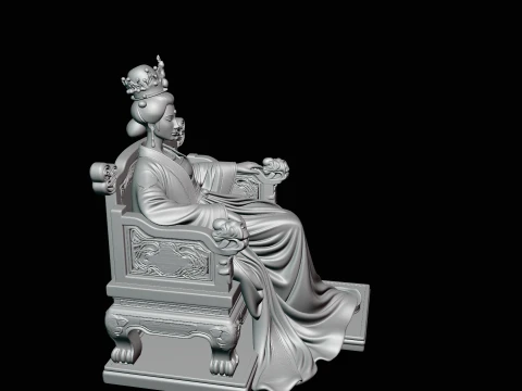 Chinese Empress on Throne Statue Design 2 - 3D Print Model 3D Print Model