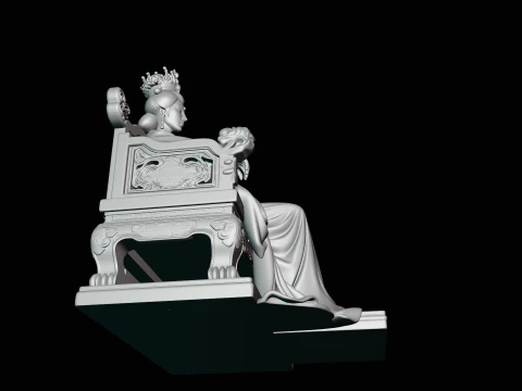 Chinese Empress on Throne Statue Design 2 - 3D Print Model 3D Print Model