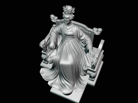 Chinese Empress on Throne Statue Design 2 - 3D Print Model 3D Print Model
