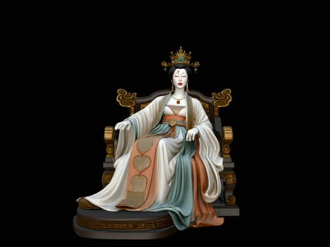 Chinese Empress on Throne Statue Design 4 - 3D Print Model 3D Принт Модель
