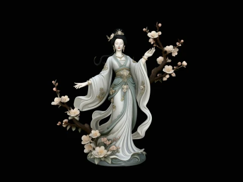 Lady with Blossom Branch Statue Design 4 - 3D Print Model 3D Принт Модель