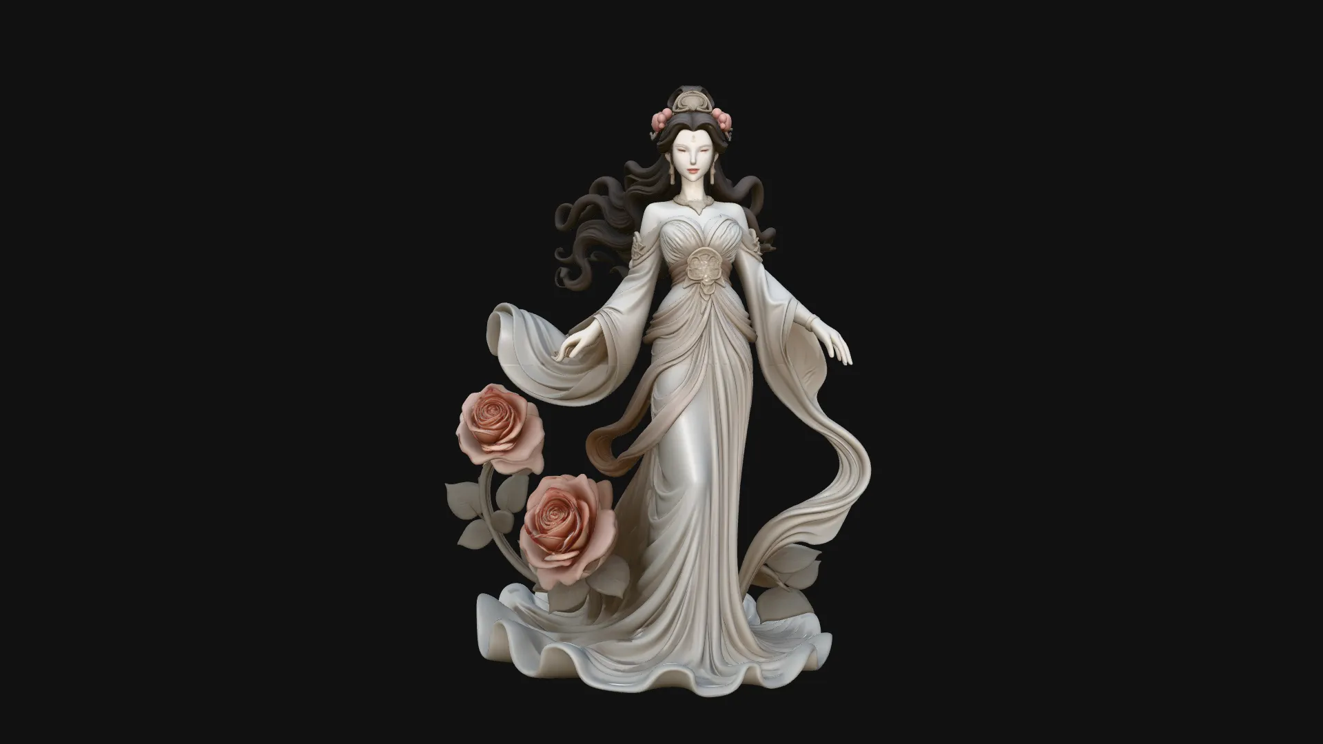 Lady with Roses Statue Design 1 - 3D Print Model 3D Print Model .c4d .max .obj .3ds .fbx .stl .blend 