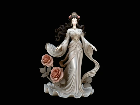 Lady with Roses Statue Design 1 - 3D Print Model 3D Print Model