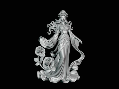 Lady with Roses Statue Design 1 - 3D Print Model 3D Print Model