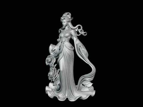 Lady with Roses Statue Design 1 - 3D Print Model 3D Print Model