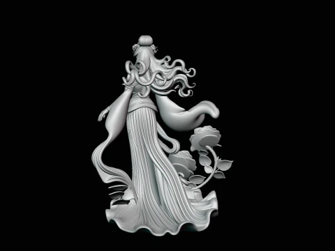 Lady with Roses Statue Design 1 - 3D Print Model 3D Print Model