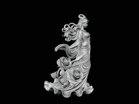 Lady with Roses Statue Design 1 - 3D Print Model 3D Print Model